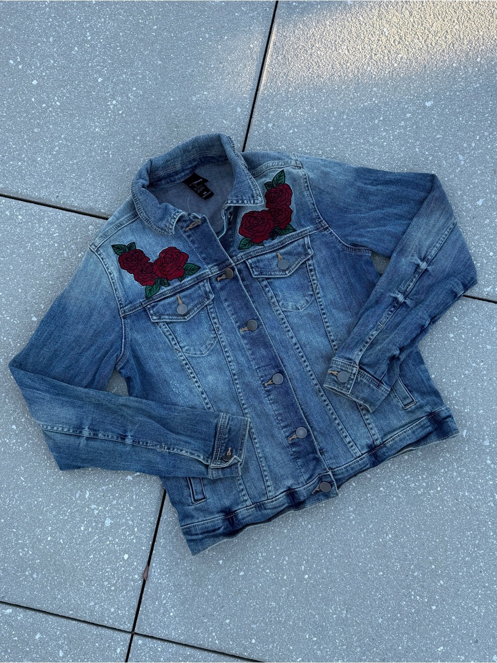 Disney Beauty and the Beast Embroidered Rose Denim Jean Jacket